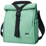 MIER Insulated Lunch Bag Roll Top Lunch Box for Women Men Adults Foldable Rolltop Lunch Tote with Shoulder Strap for Work Office Picnic, Water Bottle Holder, Green