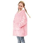 Uplayteck Oversized Hoodie Blanket for Kids, Wearable Blanket Super Soft Warm Comfy with Giant Hoody Plush Fleece One Size Cosy Hoody Jumper Fit for Kids Boys Girls Teens Indoor Outdoor Pink