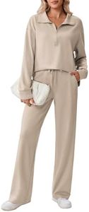 PINSPARK Two Piece Sets for Women Loose Fit Sweat Set 1/2 Zip Sweatshirts Sweatpants with 2 Pockets Stretch Tracksuit Casual Lounge Sets Trendy Fall 2026, Light Khaki Tall S