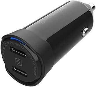 Scosche Cpdcc60 Powervolt 60W Certified Dual Usb Type-C + Type-C Fast Car Charger Power Delivery 3.0 With Pps For All Smartphones Usb-C Devices - Black