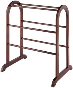 Quilt Rack Blanket Stand with 6 Rungs, Solid Wood Towel Rack in Antique Walnut Finish, Freestanding Display Holder for B