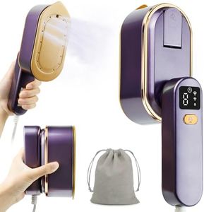 Travel Clothes Steamer Portable Iron, LCD Screen 2 in 1 Handheld Steam Clothing Wrinkles Remover for Garments, 3 Steam Levels, 10S Fast Heat-up, 150ML Water Tank, Iron for Home, Office, Travel（Purple）