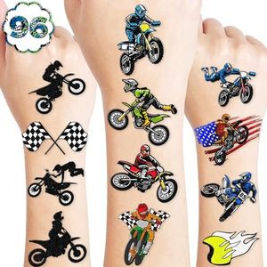 Dirt bike Temporary Tattoos Themed Birthday Party Supplies Decorations Favors 96 PCS 8 Sheets Cute Fake Tattoo Stickers Party Games For Children Kids Boys Girls School Gifts Rewards Home Activity