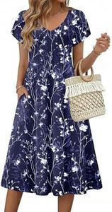 Zeagoo Sun Dresses Older Women Womens Floral Dress Casual Summer Dresses for Women 2026 Colorful Dresses Cotton Midi Dress Printed Sundress Navy XL