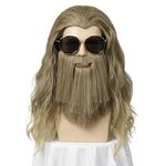 Long Curly Golden Brown Wig | FVCENT Adult and Mens Costume Wig Cosplay Halloween Cosplay Party Wig + Beard (Golden Linen)