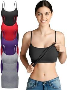 Emmalise Women Camisole Built in Bra Wireless Fabric Support Long Layering Cami, Large, 4Pk Black Red Purple H Gray