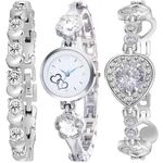 Acnos Stainless Steel Analog Watch For Girl New Heart Designer Dial Silver Stone Watch Two Bracelets Combo, Silver Band