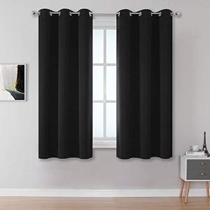 38 Inch Curtains- 2 Panels Blackout Thermal Insulating Small Curtain Panels Grommet Drapes for Bathroom Room Darkening Bedroom Curtains (Black, 45 Inch Width)