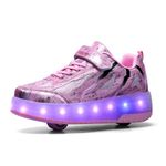 Kid Roller Skates Shoes Shoes with Wheels LED Light Color Shoes Shiny Roller Skates Skate Shoes Kids Gifts Boys Girls, Pink, 14 UK Child
