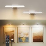 FULEN 2 Pack Picture Lights for Wall, Battery Operated Picture Light Rechargeable, Cordless Dart Board Lights, LED Wall Sconces for Pictures,Frames&Mirros, 3 Color Temperatures, Remote Control,White