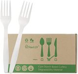 HERLLY Compostable Forks,300 Disposable Forks for Party,Large Biodegradable Forks Eco Friendly Durable and Heat Resistant,Alternative to Plastic Forks