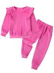 ESHOO Little Girls Clothes Set Velvet Tracksuit Ruffles Long Sleeve Sweatshirt Sweatpants Fall Winter Outfits Toddler Girls for 2-7 Years