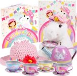 Tickle & Main Rainbow Unicorn Tea Party Gift Set, Tea Set for Little Girls with Unicorn Plushie