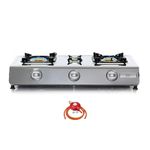 NJ NSD-3 Camping Gas Stove 3 Burners Indoor Cooktop Stainless Steel LPG 8.0 kW WOK Regulators (Propane 37mbar Screw-on)