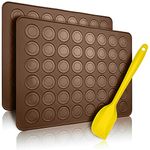 Belmalia 2X Macaron Silicone Baking Mat for Perfect Macarons | Non-Stick Silicone Mould with Pastry Dough Scraper | Brown