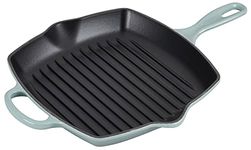 Le Creuset Cast Iron Signature Square Skillet Grill, 10.25", Sea Salt