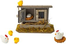 Hiawbon Miniature Retro Wooden Chicken Coop Mini Family Chicken,Hen,Chick,Egg,Chicken Nest Ornament Micro Landscape Fairy Garden Decor