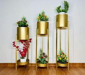 Decent Home Decor Metal Floor Planter Stand with Flower Pots for Home,Office,Hotels,Bedrooms Decoration Stylish Metal Plant Stand Set for Indoor and Outdoor Use (Size-25X20X15 Inch)(Set of 3).