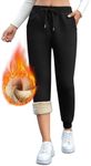 Vorvowry Fleece Lined Joggers Womens Fluffy Sherpa Trousers Warm Thermal Sweatpants Winter Thick Tracksuit Bottoms Drawstring Pockets for Ladies Running Fitness L Legging Black