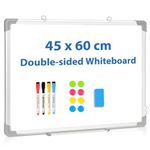 DOLLAR BOSS Magnetic Whiteboard A2 Double Sided White Board 45 x 60cm Hanging Whiteboard for Wall Dry Erase Whiteboard for Kids School Home Office Memo 4 Pens 8 Magnets 1 Eraser