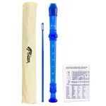 TIGER REC7-BL Descant/Soprano School Recorder with Bag, Cleaning Rod and Fingering Chart, English/Baroque Fingering - Blue