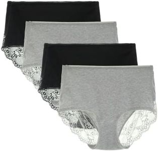 LIQQY Women's 3 or 4 Pack Comfort Cotton Lace Coverage Full Rise Briefs Underwear (Large, Black)