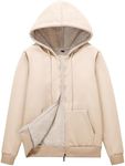 Flygo Women Winter Hoodies Zip Up Fleece Sherpa Lined Warm Sweatshirts Jacket(Khaki-XXL)