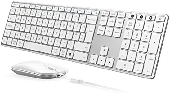 seenda JP-064-3 Rechargeable Wireless Bluetooth Keyboard Mouse, Multi-Device Ultra Slim Wireless Mouse and Keyboard Set for Windows, Mac OS, Laptop, Tablet, iPad, QWERTY UK Layout, White and Silver