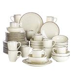 vancasso Navia Nature Dinner Set, Stoneware Vintage Look Cream Dinnerware Tableware, 48 Pieces Dinner Service Set for 12, Include Dinner Plate, Dessert Plate, Cereal Bowl and Mug