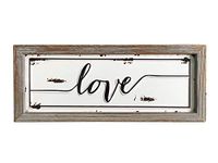 DeliDecor Love - 12" X 5" Wooden Signs Wall Decor Rustic Embossed Retro Metal and Wood Framed Sign Modern Farmhouse Wall Hanging Art Love Sign Home Decor