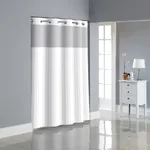 Hookless It's a Snap Satin Stripe Shower Curtain, 3-in-1 Shower Curtain Includes Fabric Shower Curtain with Sheer Top Window, Flex-On Rings & PEVA Liner, 71" x 74", Bright White