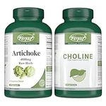 Artichoke 4800mg Raw Equivalent (1200mg With 4:1 Extract Ratio) 180 Vegan Capsules and Choline Bitartrate 410mg 180 Vegan Capsules (Combo Bundle 2 Bottles)