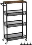 LIANTRAL Slim Storage Cart, 4 Tier Rolling Kitchen Shelving Unit on Wheels Mobile Narrow Cart with Wooden Tabletop for Bathroom, Laundry Narrow Places, 42 x 18.5 x 80.5 cm