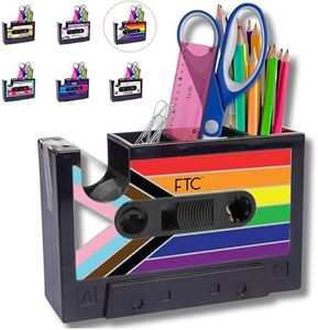 FTC Fun Cassette Tape Dispenser - Retro Office Supplies Holder - Vintage Desk Decor Accessories - 6.70" x 1.98" x 4.53" (Progress Pride Flag)