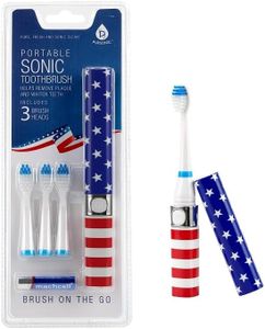 Pursonic Portable Sonic Toothbrush Battery Operated, Battery Included, 3 Brush Heads Included, 22,000 Strokes Per Minute, Brush On The Go (USA)
