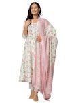 Amayra Women's Cotton Printed Anarkali Kurta with Palazzo Pants and Dupatta(TCK571,Pink,M)