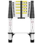 Exleiter 4.5M Telescoping Ladder, Aluminum Lightweight Multi-Purpose Telescopic Ladder Collapsible Extension Ladder Folding Ladder for RV, Attic, Daily Use at Home, 330lbs Max Capacity