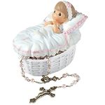 Precious Moments 153406 Baptism Gift, Baptized in His Name Resin Box with Rosary for Girl