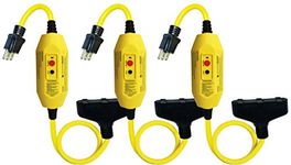 Electriduct GFCI Inline 15 Amp with 2FT Triple Tap Cord UL Outdoor Waterproof 15 Amp 12 Gauge Auto Reset GFI Adapter (3 Pack)