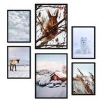 Nacnic - Set of 6 Animals in the Snow Pictures - Photography-style Wall Art Prints for Interior Decoration - A4 and A5 - Unframed