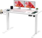 SANODESK QS+110 * 60 Electric Standing Desk ONE PIECE Height Adjustable Standing Desk With Memory Smart Panel Sit Stand Table Adjustable Desk Stand Up Desk for Home Office(White Frame+ White Desktop)