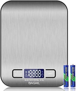 BAGAIL BASICS Bilancia digitale da cucina, in acciaio inox di alta qualità, peso grammi e once per cottura e cottura, 5 kg con precisione da 1 g