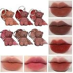 6Pcs New 2 in 1 Key Chain Bear Lipstick Mist Matte Velvet Lipstick Waterproof Long Lasting Lip Gloss Cute Bear Beauty Makeup