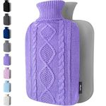 Hot Water Bottle with Cover - Premium Soft Knitted Cover - 1.8l Large Capacity - Hot Water Bag for Pain Relief, Neck and Shoulders, Back & Cosy Nights - Great Gift for Women (Lila)