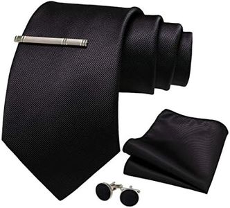 JEMYGINS Cravate Homme noir en Soie 9CM Extra Longue et Pinces à cravate et Carre de poche Set