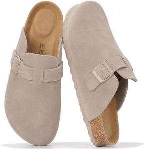 Project Cloud Mens Clogs - Full Grain Genuine Leather Memory Foam Clogs for Men Arch Support Cork Footbed - Non Slip Platform Mules (Brooklyn, DGREYSUEDE,7.5)