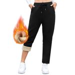 Vorvowry Fleece Lined Joggers Womens Fluffy Sherpa Trousers Warm Thermal Sweatpants Winter Thick Tracksuit Bottoms Drawstring Pockets for Ladies Running Fitness L Straight Leg Black