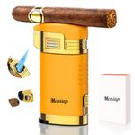 Torch Cigar Lighter with Triple Windproof Flame, Cigar Punch, Cigar Holder, Trendy Gift for Birthday Festival, Adjustable & Refillable Butane Cool Lighters for Smoking, Candles, Outdoors