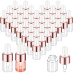 Didaey 100 Pcs Mini Glass Dropper Bottle Bulk Clear Essential Oil Dropper Bottles Small Tincture Bottles with Dropper Sample Containers Perfume Liquid Vials with Cap for Traveling(2 ml,Rose Gold)