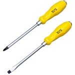 Yalin 2-Piece Professional Screwdriver Set, 1 Phillips and 1 Flat Head, Non-Slip Handles for Home Repair,S2 Steel Screwdriver with Striking Cap